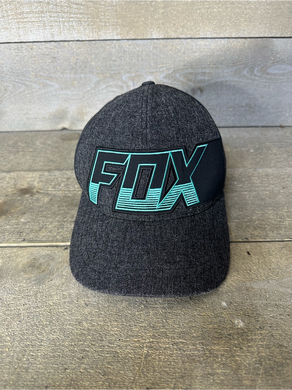 Fox Racing Motocross FlexFit Stretch Fitted Black Blue Cap Hat Size S/M